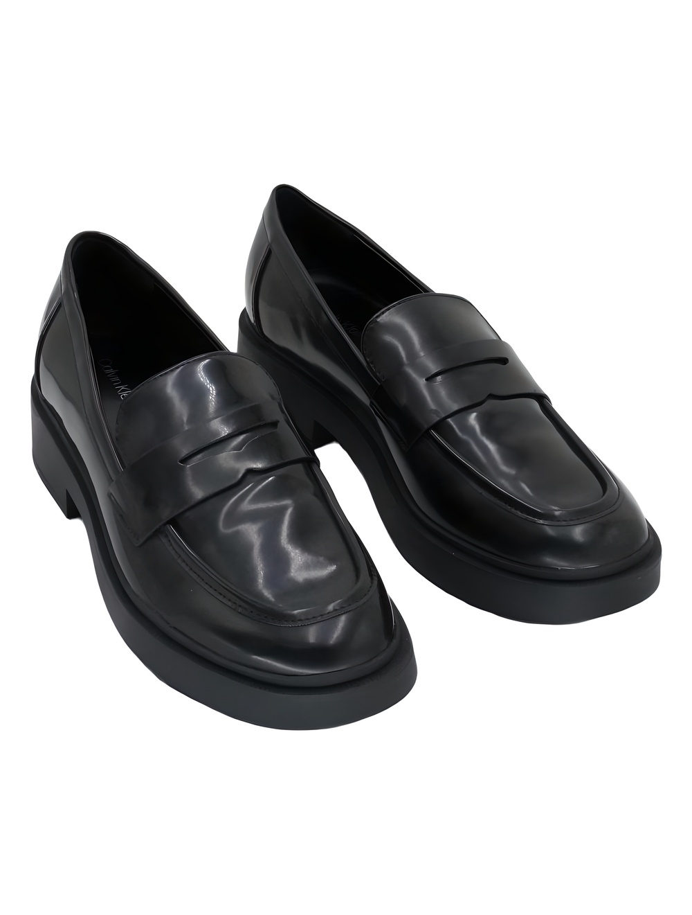 Calvin Klein Womens Otinya Almond Black Patent Penny Loafers Size 8.5M